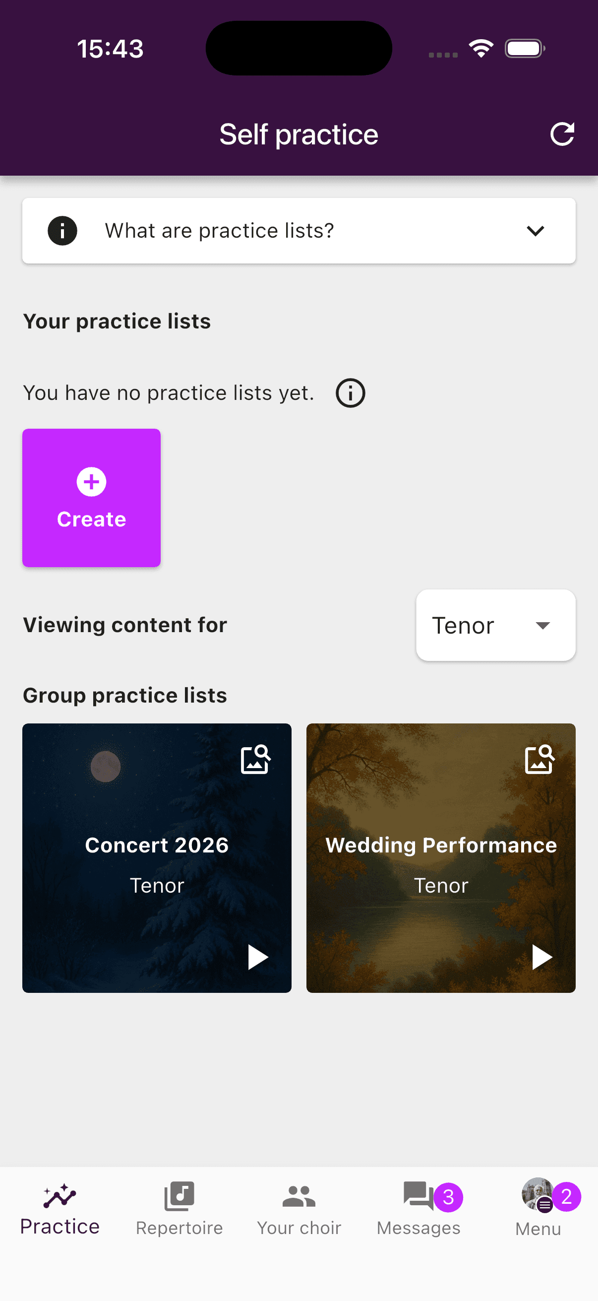 Practice tab