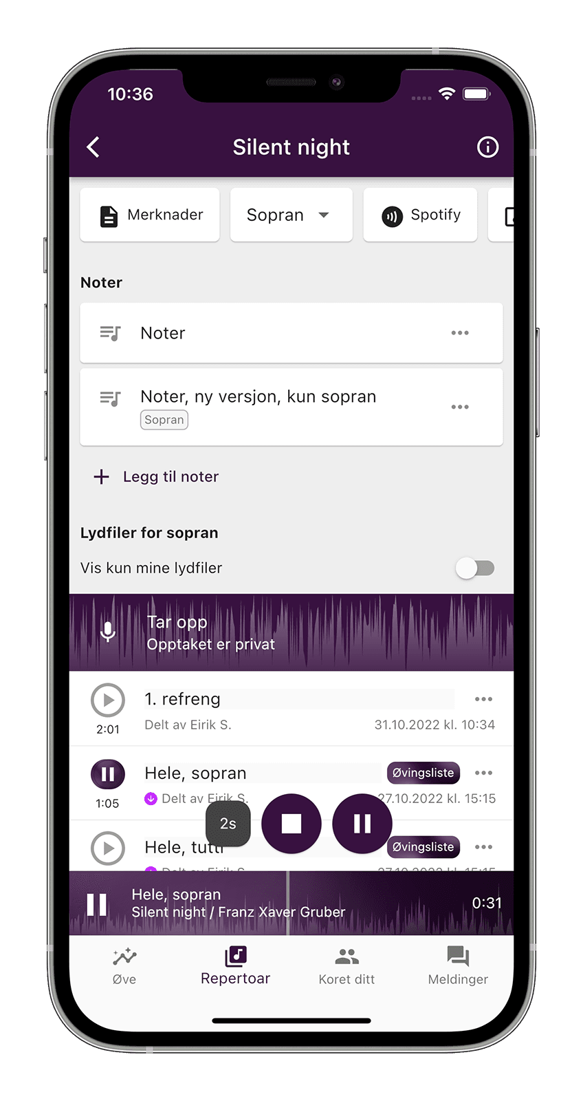 Övningsfiler och noter i ChoirMate